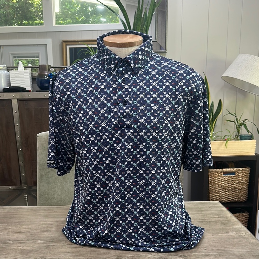 Straight Down Beach Themed Polo - Navy Blue